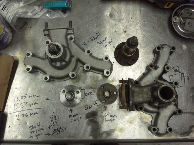 New and old water pump measurements
